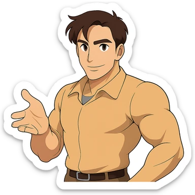 Make the man look more fit and athletic in the Ghibli style, with no background. sticker