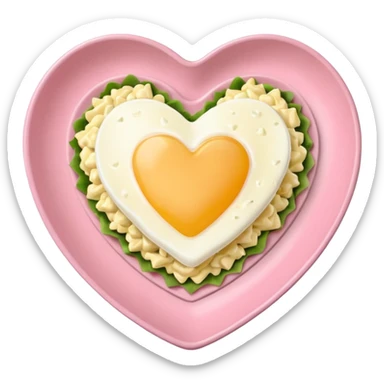 egg salad in a light pink heart shaped plate sticker
