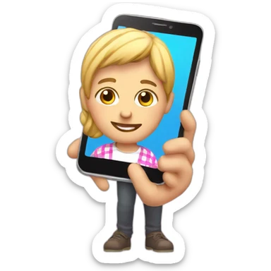 holding a smartphone with pink check on the screen sticker