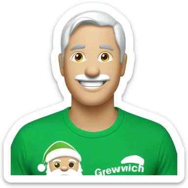 Santa winking wearing a green t-shirt with the words ‘Greenwich Health’ written in white letters  sticker