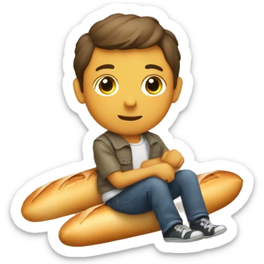 Boy sitting on baguette sticker