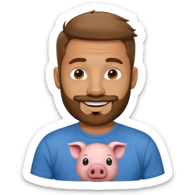 mischevious devil guy thats not scary, just a t-shirt with a beard and a pig nose sticker