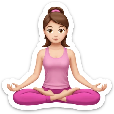 Mujer de piel blanca con ojos cafés, pelo café y atuendo rosa haciendo una pose de yoga(la más conocida) sticker