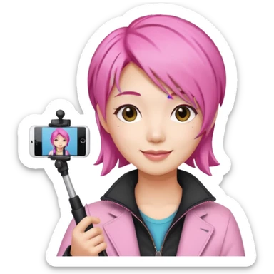 asian influencer pink hair selfie stick sticker