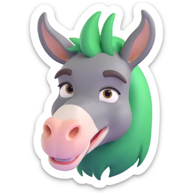 donkey with green hair making a curious face sticker