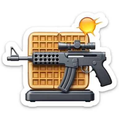 A waffle with a machine gun sticker