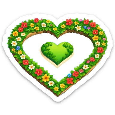 A heart as a island with green and flowers on it sticker