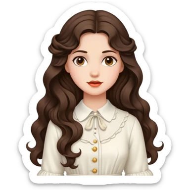 Brunette with long wavy  hair in  white vintage  sticker