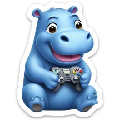 Cute hippopotamus playing a video game sticker