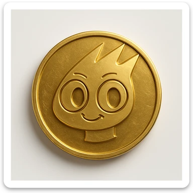 Create a flat golden token with the mascot's head as the main feature, outlined in gold. The look should be clean and simple with no body or background, using a gold color scheme. sticker