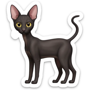 A 3D cartoon black Oriental Shorthair cat with bulky body, tall ears, reflective fur, dark cinematic background, Memoji-style. full body or half body. sticker