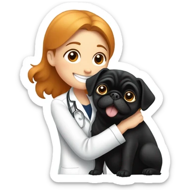 Black pug cuddles ginger veterinarian girl  sticker