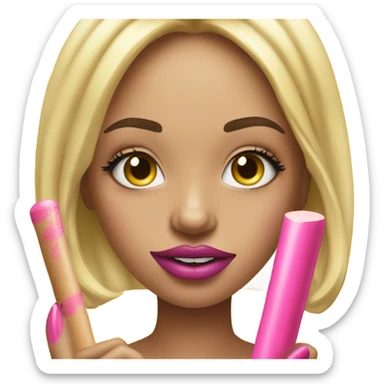 yellow girl smiley face with big lashes, big lips, holding a pink blunt with long acrylic nails  sticker