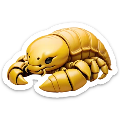 Meme-Worthy Cute Sleeping Emperor Scorpion Portrait Emoji, Head resting peacefully with a contented smile, showcasing a robust build and a luxuriously soft, textured exoskeleton, eyes gently closed in a serene, restful repose, Simplified yet hilariously adorable features, highly detailed, glowing with a soft, drowsy light, high shine, relaxed and utterly lovable, stylized with an air of playful laziness, soft glowing outline, capturing the essence of a sleeping scorpion that feels destined to become the next viral sensation of adorable rest! sticker