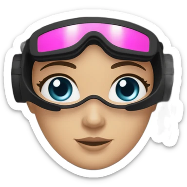 a woman with an a black scubadiver suit. she wear a pink diving mask, she has blue eyes inside the dive mask. brown long and straight hair sticker