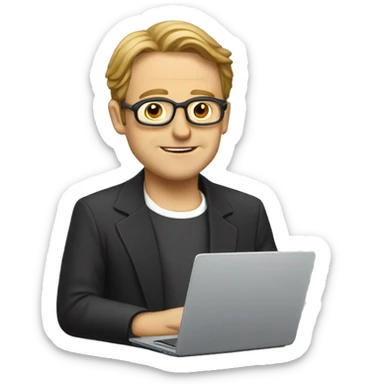 Religious Gerard Deparye with a laptop works sticker