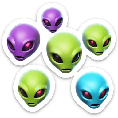 Clash of Clans aesthetic: Cinematic Playful 3D Isometric Alien Emoji, rendered in a 3D vector-style similar to standard emojis with minimal shading and bold, simplified shapes. A compact, distinct form with signature details, softly glowing with a futuristic sci-fi warfare charm. Simplified yet unmistakably iconic, highly detailed and consistent, glowing with a soft radiance and high shine. Stylized with a touch of high-tech brilliance and a soft glowing outline, capturing the essence of a beloved gaming relic with a friendly, playful manner! sticker