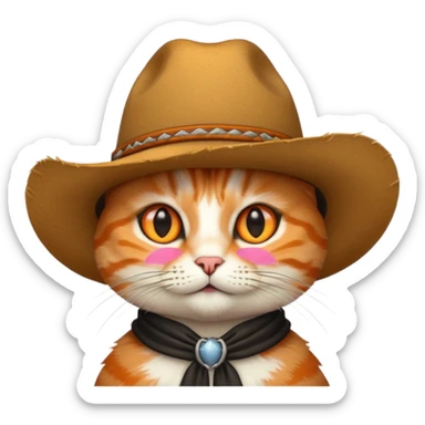 tabby cat with a wide-brimmed cowboy hat sticker