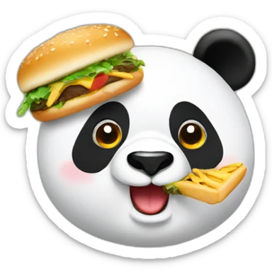 panda face eating hamburger sticker