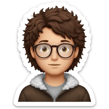 glasses brunette fluffly hair boy with freckles and brown eyes handsome sticker