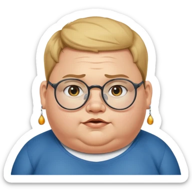 obese boy with spectacles and earring sticker