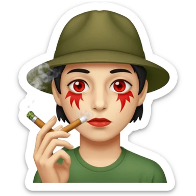 Person smoking weed with red eyes sticker