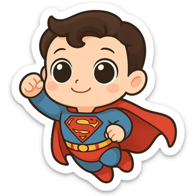 Make Superman's eyes even bigger, keep the chibi style, with no background. sticker