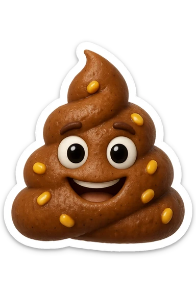 emoji stile iphone 3d di una cacca con mais visibile all'interno, iperrealistiche 4k sticker