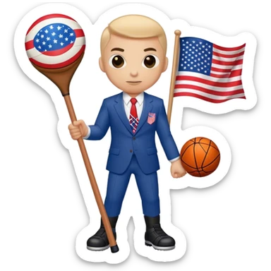 Spider-Man with an American flag a hockey stick and a basketball sticker