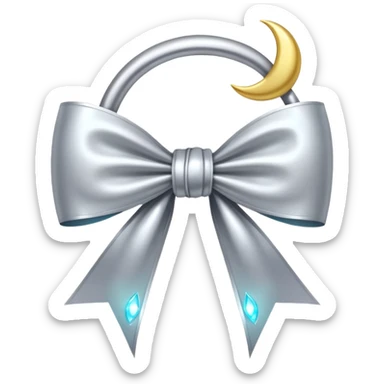 Elegant silver bow with glowing string, crescent-moon motifs. sticker