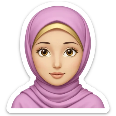 clean girl aesthetic emoji, hijabi girl with glowing skin, pastel-colored hijab, gold jewelry, minimal makeup, soft pastel background sticker
