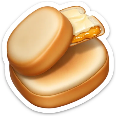 Fried mantou golden crispy bun with condensed milk, simplified emoji style with bold outlines and bright colors, cartoon style Chinese deep fried bread sticker