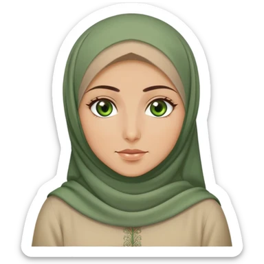 Turkish beautiful finish Konya girl green eyes with beige hijab islamic dress and with good night background sticker