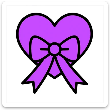 Add a bow to the ribbon on the purple heart, keep the color outline icon style, with no background. sticker