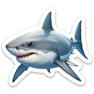 Beautiful and Majestic Great White Shark Portrait Emoji, Head and body resting peacefully with a serene, confident expression, showcasing its robust, torpedo-shaped form and a subtle, regal glint in its eyes, Simplified yet exquisitely endearing features, highly detailed, glowing with a soft, drowsy ocean light, high shine, relaxed and utterly majestic, stylized with an air of marine splendor, soft glowing outline, capturing the essence of a beautiful and majestic great white shark that feels destined to become the next viral icon of awe-inspiring ocean beauty! sticker