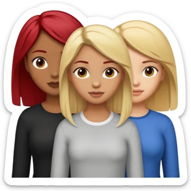 3 girls. 1 light skin with blonde hair 1 brown skin with black hair and 1 tan skin with brownish/red hair sticker