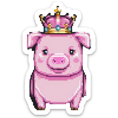 Minecraft pig full body pink blocky animal with square head wearing a crown sticker