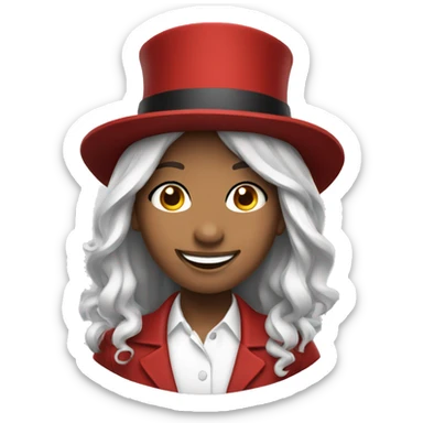 smiling girl-skin white-hair brown-in red top hat sticker