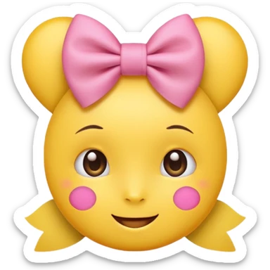Yellow Emoji with pink bow, cute face with blush, no hair  sticker
