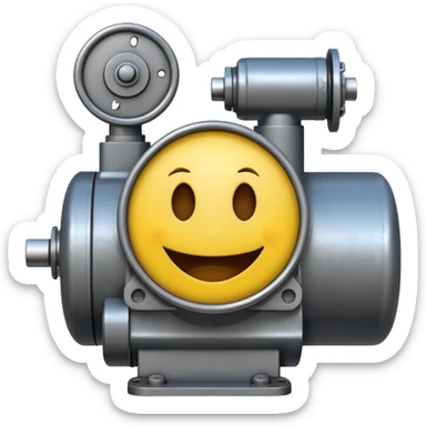 Industrial mechanical motor with a smiley face, emoji for the new electric music genre Motor breaks must be friendly and sellable must be small but clear child friendly, ready to use as a logo sticker