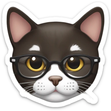 wenge domestic shorthair cat with white mouth wearing glasses sticker