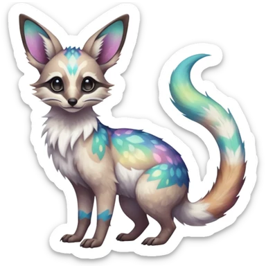 Rare realistic pretty beautiful gorgeous iridescent white exotic epic aesthetic colorful Trico-Genet-Eevee-Genet-species-Fakemon-hybrid-creature, with intricate tattoo markings, full body sticker