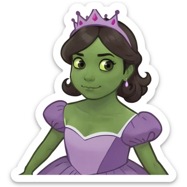 Girl with dark brown hair and green eyes in purple princess dress sticker