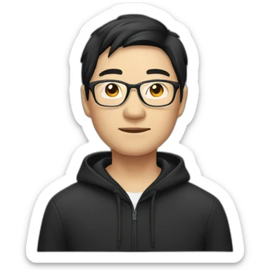 A mature Chinese boy with black hair and eyeglasses wearing black hoodie sticker