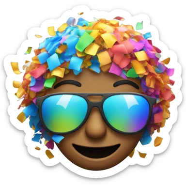 An emoji wearing sunglasses with colorful confetti, reflected in them sticker