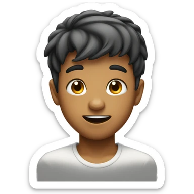 a boy with his tongue out looking above sticker