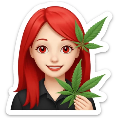 Girl happy smelling marijuana  sticker