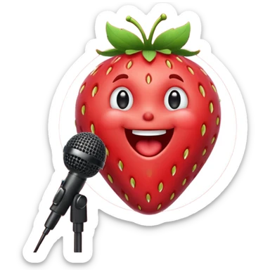 Singing Strawberry who is singing to a mic sticker