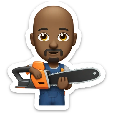 Bald black man with goatee using a chainsaw  sticker