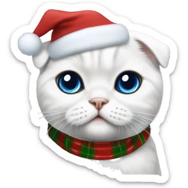 White Scottish fold with blue eyes in Christmas clothes sticker